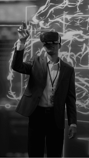 Person using a virtual reality headset